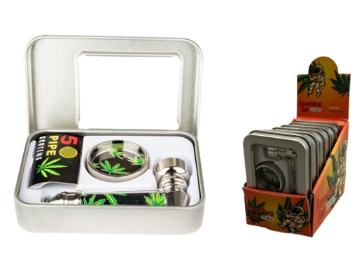 Tabakpfeife + Sieb + Grinder Metallbox