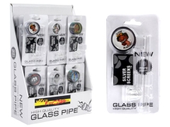 Tabakpfeife Glas + Sieb + Grinder sortiert